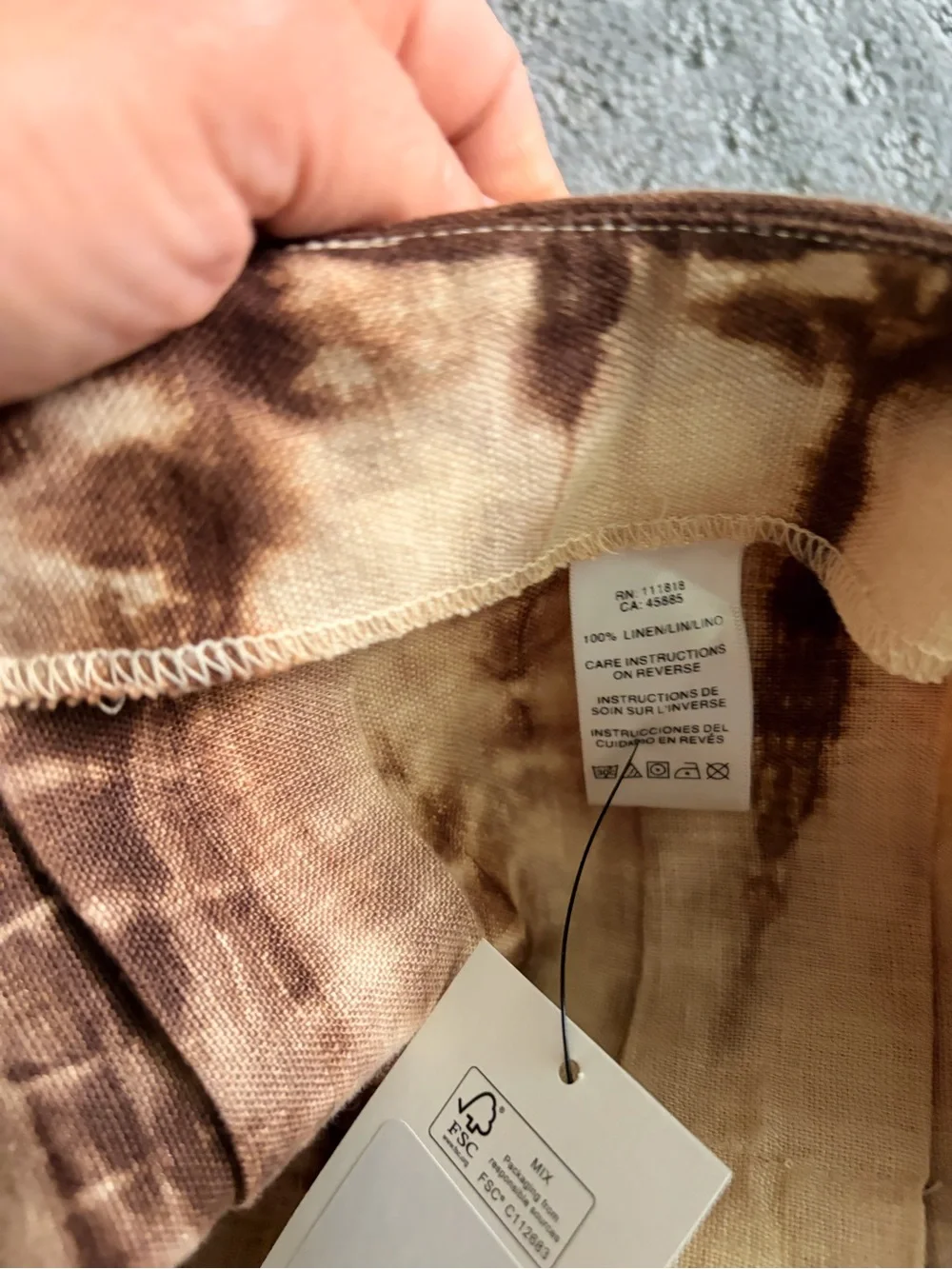 Michael Kors Linen Brown and Cream Tie-Dye A-Line Midi Skirt